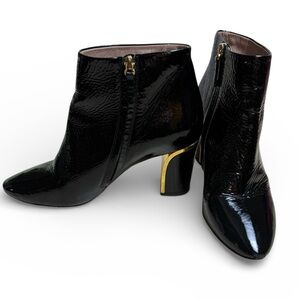 Chloe - Glossy Black Heeled Boots with Gold Accent - Size 40.5 (US 10)